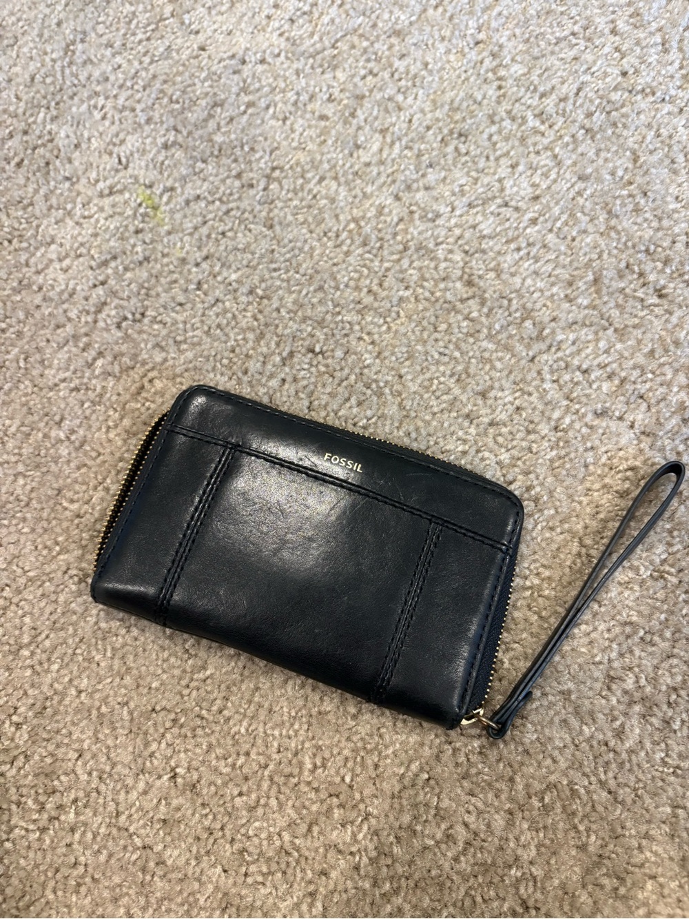 Fossil Black Leather Wrist Strap Zip Wallet